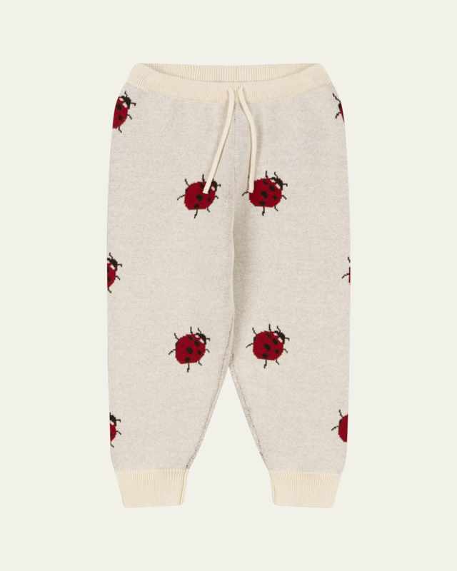 Girl's Lapis Knit Ladybug-Print Pants, Size 3M